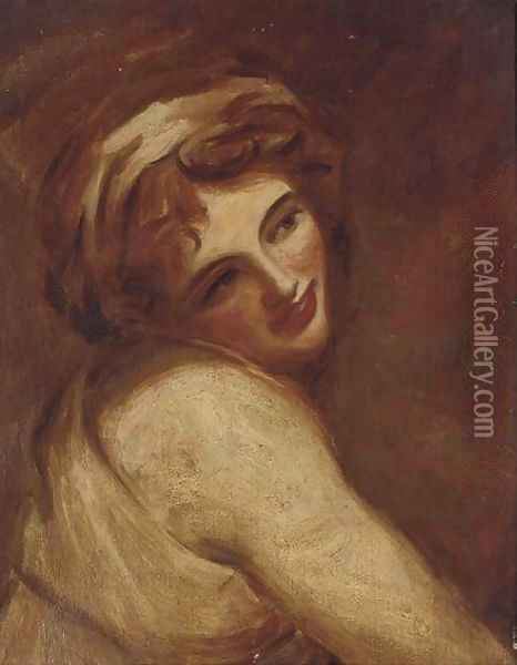 Portrait of Emma, Lady Hamilton (1765-1815), bust-length, as a bacchante Oil Painting - George Romney