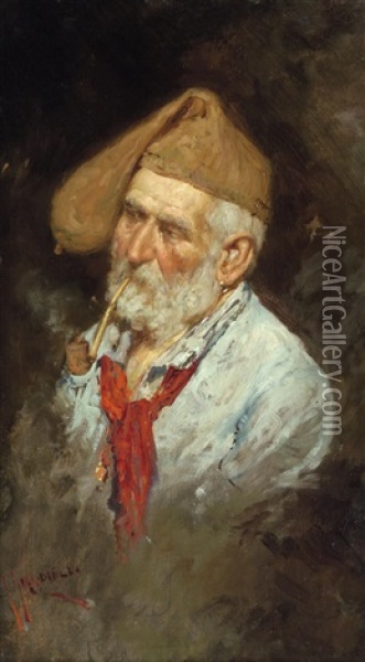 Neapolitanischer Fischer Mit Fischerkappe, Pfeife Rauchend Oil Painting - Giuseppe Giardiello
