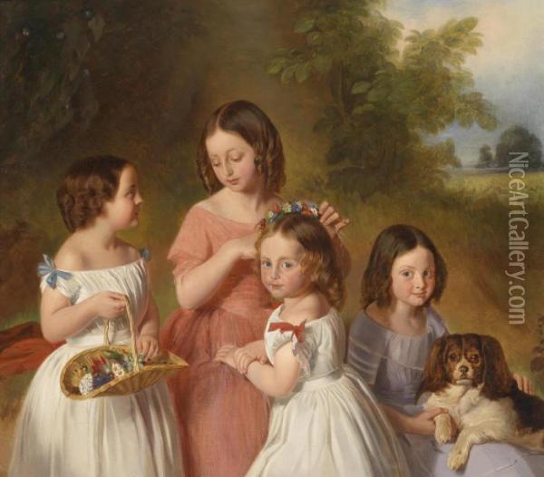 Sisters Oil Painting - Johann Friedrich Dietler