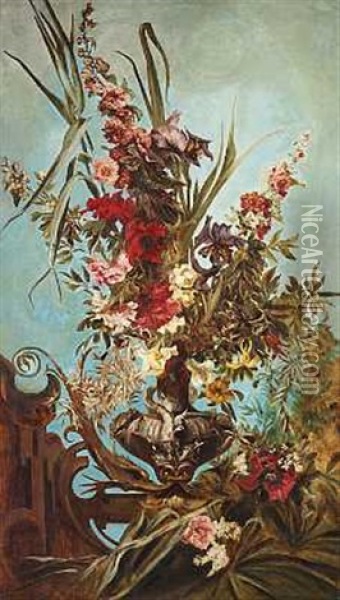 Blomsteropstilling Oil Painting - Hans Makart