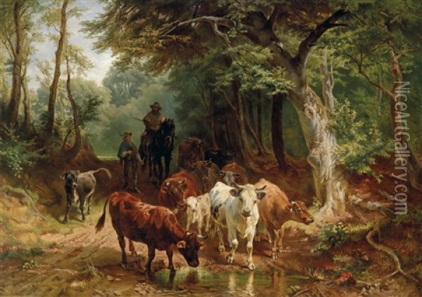 Waldlandschaft Mit Rinderherde Oil Painting - Eduard Schleich the Elder