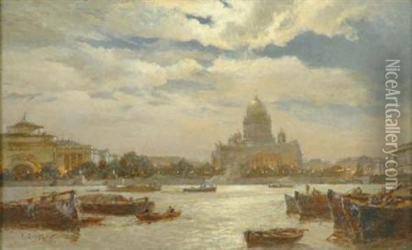 View Of Saint Petersburg In Twilight Oil Painting - Aleksandr Karlovich Beggrov