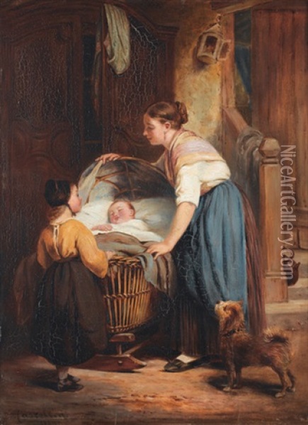 Mutter Und Kind An Der Wiege Oil Painting - Tommaso da Bescia Castellini