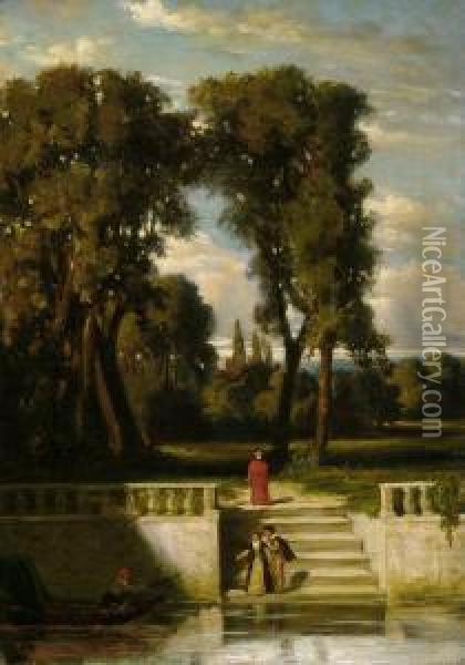 Abendstimmung Im Park Einer Italienischen Villa Oil Painting - Christian Johannes Wilberg