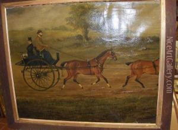 Horse And Carriage In Parkland Oil Painting - J. Quinton
