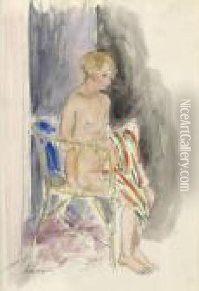 Jeune Femme Nu Assise Dans Un Fauteuil En Rotin Oil Painting - Henri Lebasque