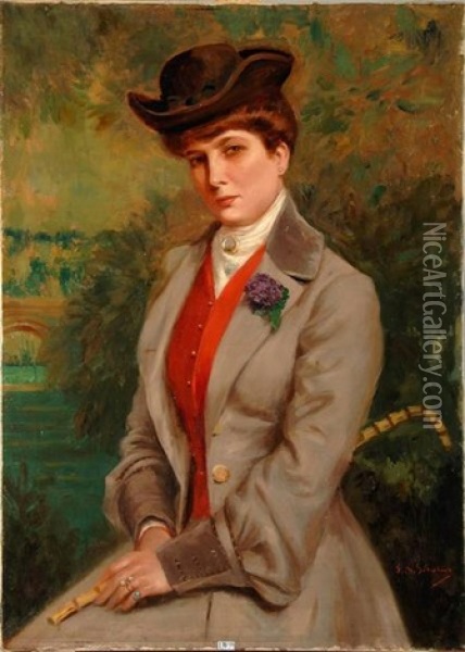 Portrait De Marguerite Van De Wiele, Ecrivain Oil Painting - Gustav Max Stevens