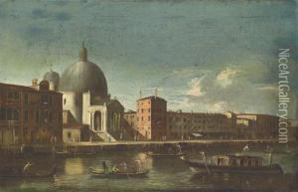 The Grand Canal, Venice, With San Simeone Piccolo, Lookingwest Oil Painting - Apollonio Domenichini