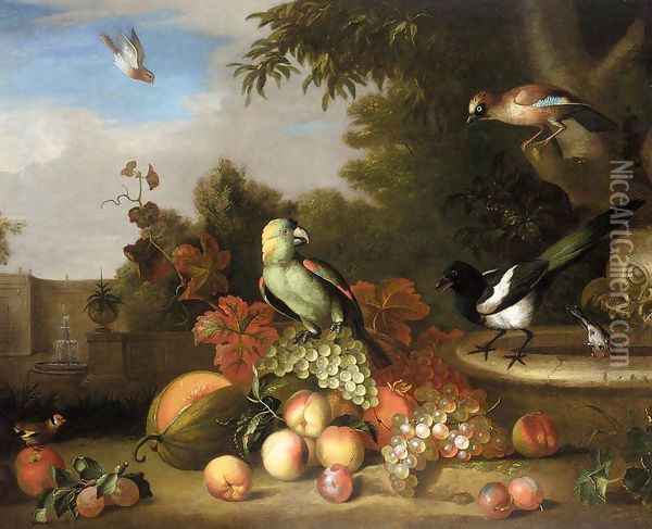Still-Life of Fruit and Birds Oil Painting - Tobias Stranover
