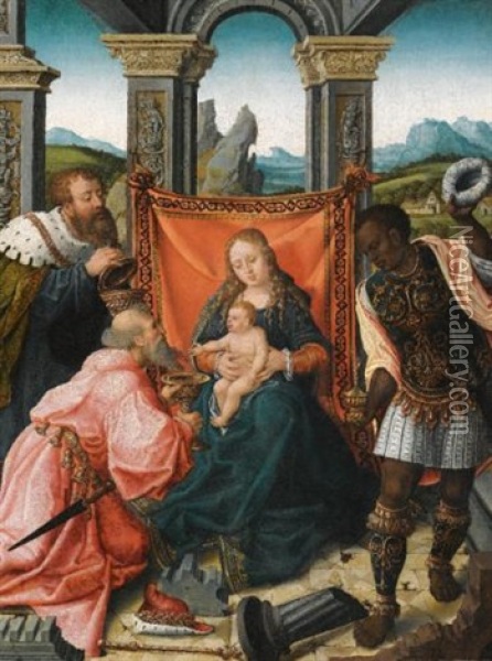 The Adoration Of The Magi Oil Painting - Bernaert (Barend) van Orley