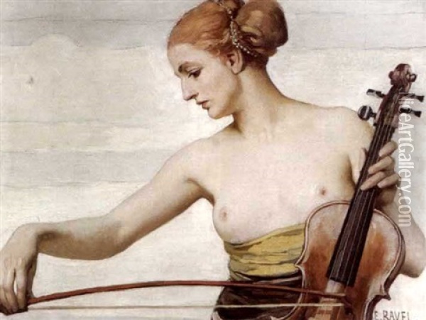 Dame Mit Geige Oil Painting - Edouard John E. Ravel