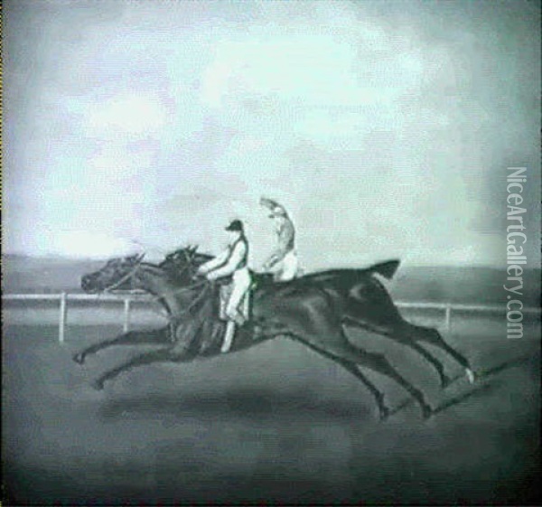 The Close Match/a Riding Scene Oil Painting - John Nost Sartorius