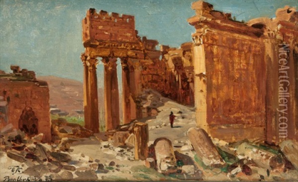 Sonnentempel In Baalbek Im Libanon Oil Painting - Ernest Karl Eugen Koerner