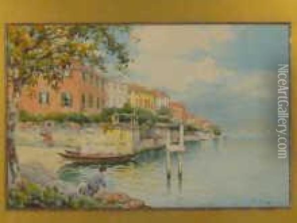 Italian Lakeside Scene Oil Painting - Emilio Boni