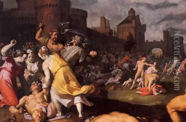 Massacre of the Innocents (detail) Oil Painting - Cornelis Cornelisz Van Haarlem