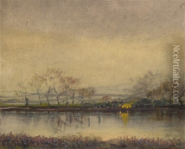 Flusslandschaft In Der Abenddammerung Oil Painting - Laszlo Mednyanszky