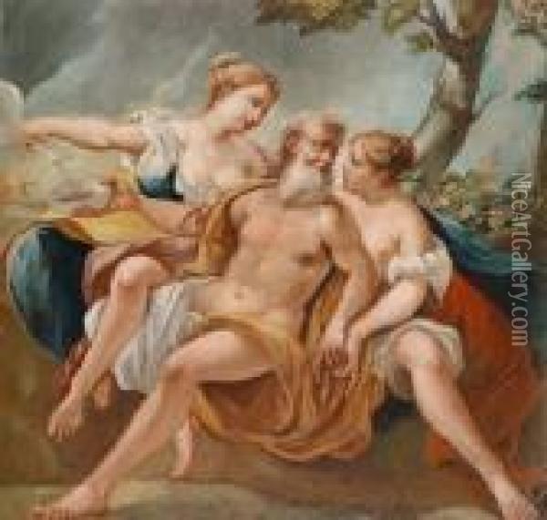 Umkreis Lot Und Seine Tochter Oil Painting - Giovanni Antonio Pellegrini