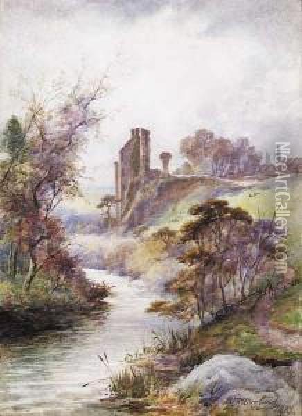 Bosslyn Castle, Looking West Oil Painting - William Woolard
