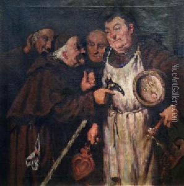 Monks In The Wine Cellar Oil Painting - Adolf Humborg