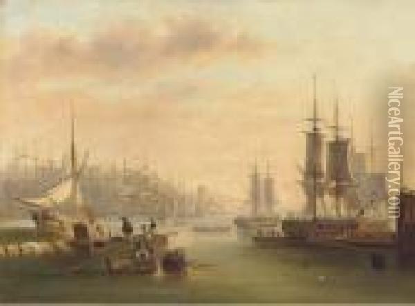 Hustle And Bustle And A Forest Of Masts In A Port Oil Painting - John Wilson Carmichael
