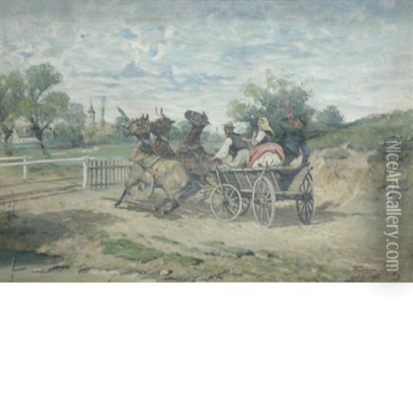 The Runaway Wagon Oil Painting - Lajos Kubanyi