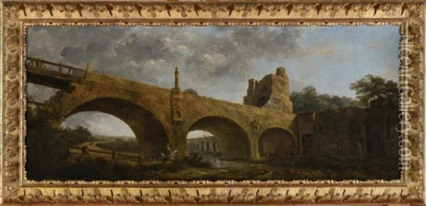 Pont Surmonte D'une Tour En Ruines Oil Painting - Hubert Robert