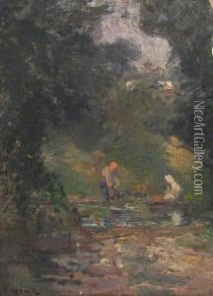 With Thelaundry At The River Oil Painting - Arthur Langley Vernon