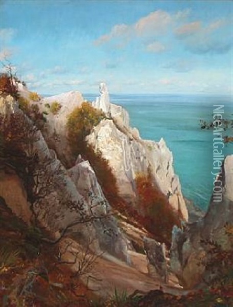 At Mons Klint On A Sunny Day Oil Painting - Hans Christian Fischer