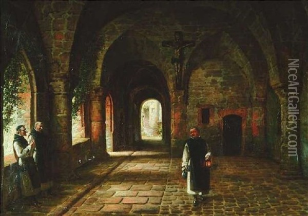 Drei Monche Im Kreuzgang Ihres Klosters Oil Painting - Ludwig Christian F. W. von Rossler
