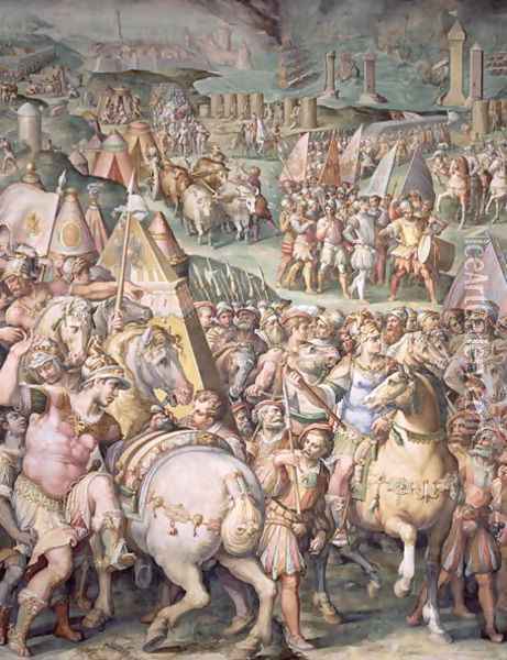 The Siege of Livorno by Maximilian I (1459-1519) from the Salone dei Cinquecento, 1555-72 Oil Painting - Giorgio Vasari
