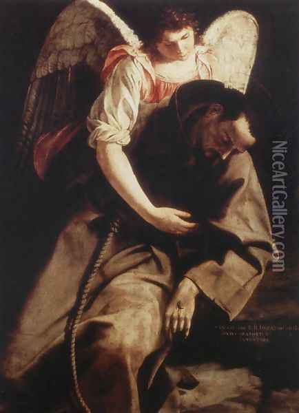 St Francis and the Angel 1612-13 Oil Painting - Orazio Gentileschi