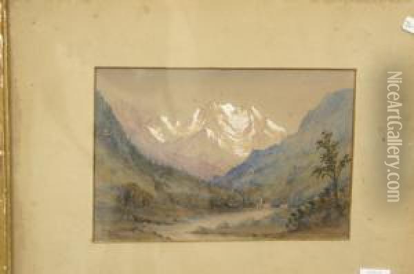 Alpine Scene Oil Painting - M. Rosa