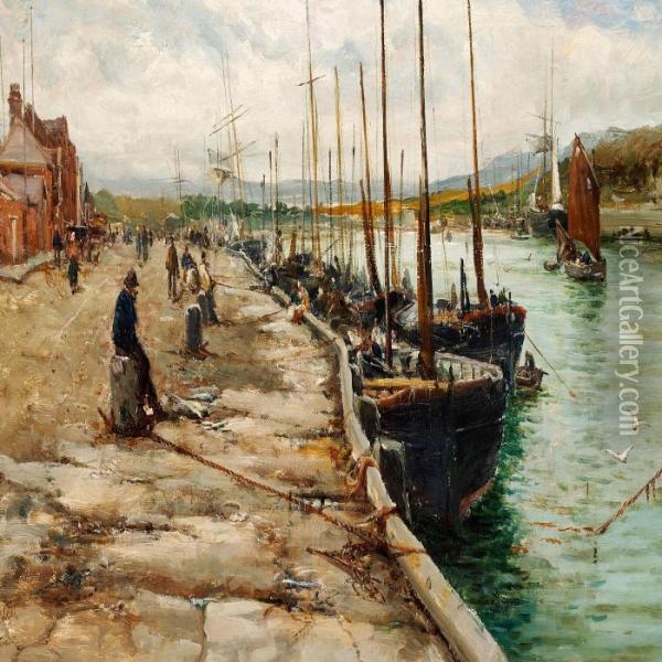 On The Quay At Peel Oil Painting - William Edward Webb