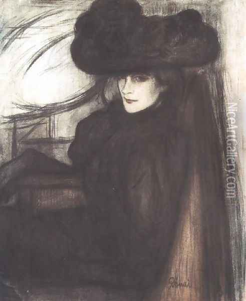 Lady with Black Veil 1896 Oil Painting - Jozsef Rippl-Ronai