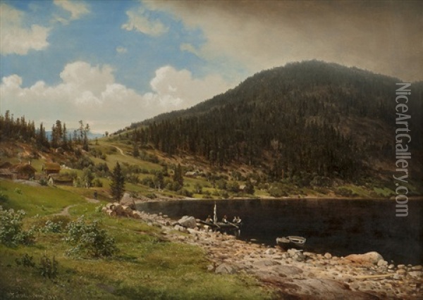 Mountain Landscape With Water 1869 Oil Painting - Johan Fredrik Eckersberg