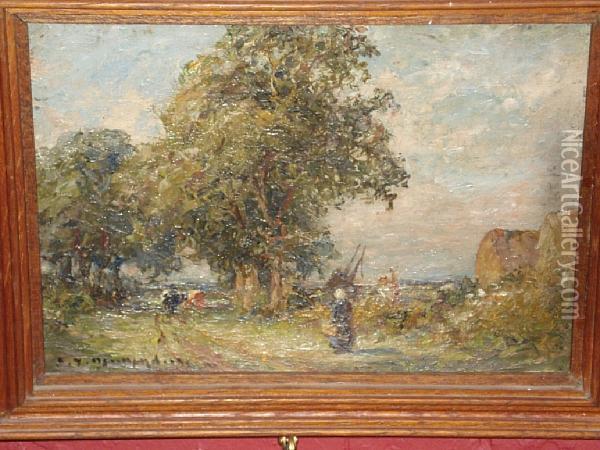 A Country Lane Oil Painting - Joseph Yelverton Dawbarn