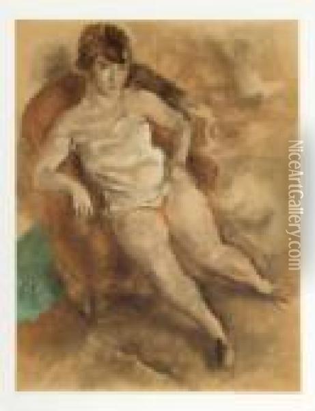 Seated Girl Oil Painting - Jules Pascin