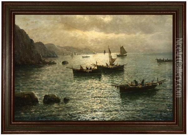 Fishing Boats Off The Coast Of Capri Oil Painting - Vincenzo D'Auria