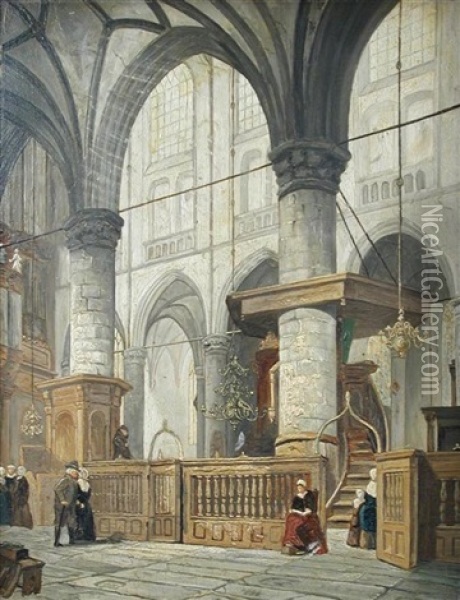 Interior Of A Church In Schenkel, The Netherlands Oil Painting - Jan Jacob Schenkel