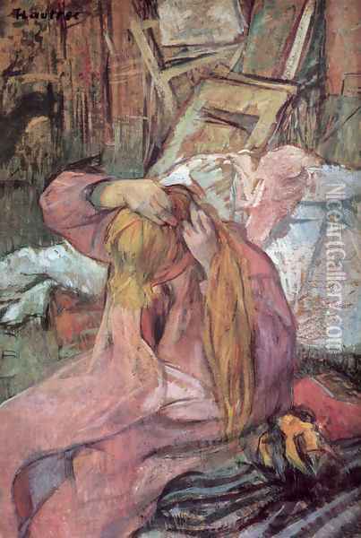 Woman combing her hair 2 Oil Painting - Henri De Toulouse-Lautrec