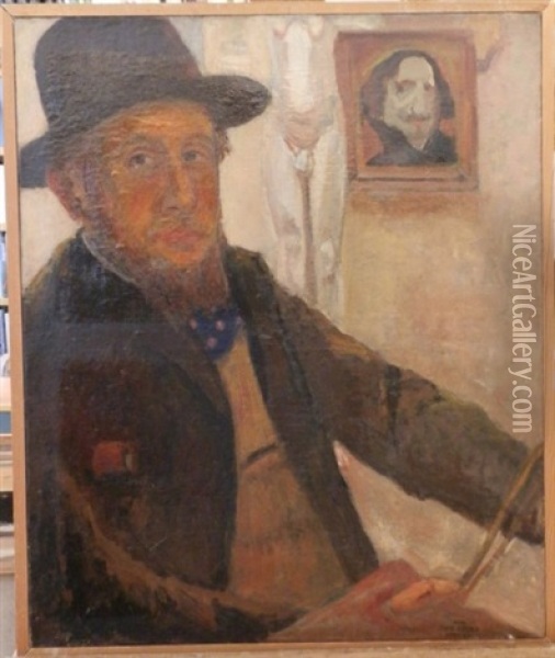 Portrait De L'artiste Au Portrait De Velasquez Oil Painting - Rene Pirola