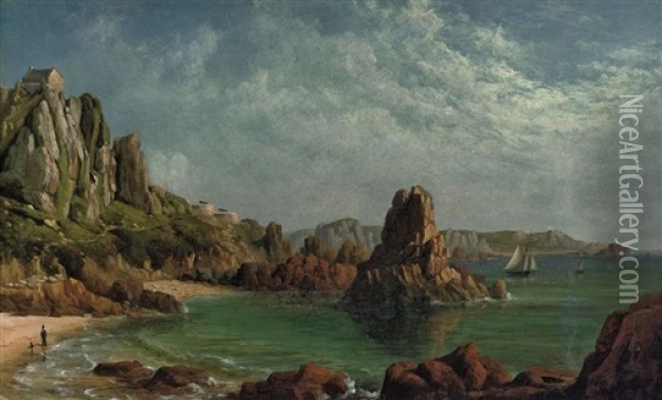 Beauport Bay Showing The Battery, Jersey Oil Painting - Philip John Ouless