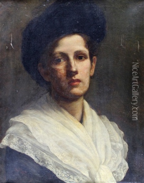 Portrait Einer Jungen Frau Mit Weisem Halstuch Oil Painting - Sir Hubert von Herkomer