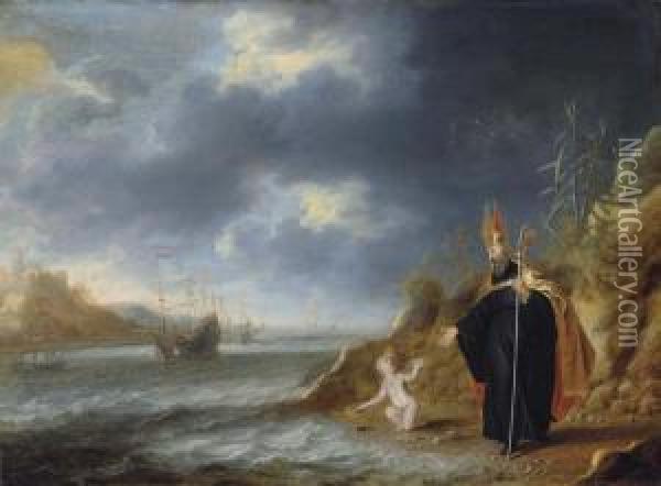 Saint Augustine's Vision Of The Christ Child, Dutch Oil Painting - Bonaventura, the Elder Peeters