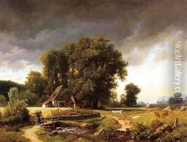 Westphalian Landscape Oil Painting - Albert Bierstadt