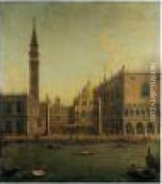 Venice, A View Of The Bacino Di 
San Marco With The Piazzetta And The Palazzo Ducale Looking North 
Towards The Torre Dell' Orologio Oil Painting - Antonio Joli