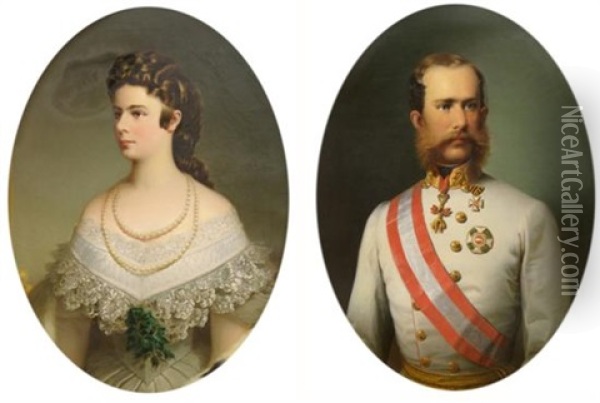Portraits Of Emperor Franz Joeseph I Of Austria And Empress Elizabeth Oil Painting - Friedrich Krepp