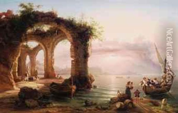 Loved Ones Returning At Dusk, The Bay Of Naples Oil Painting - Eduard Agricola