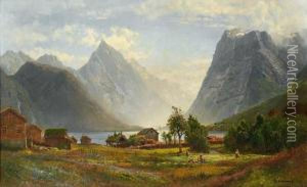 Fra Saebo I Hjorundfjorden 1883 1883 Oil Painting - Anders Monsen Askevold
