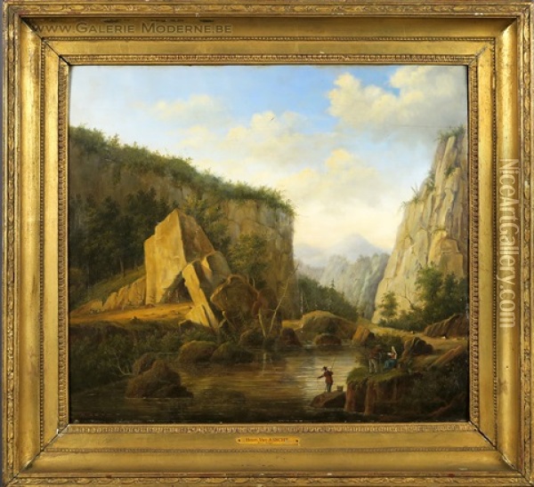 Paysage De Montagne Avec Pecheurs Oil Painting - Hendrick Van Assche